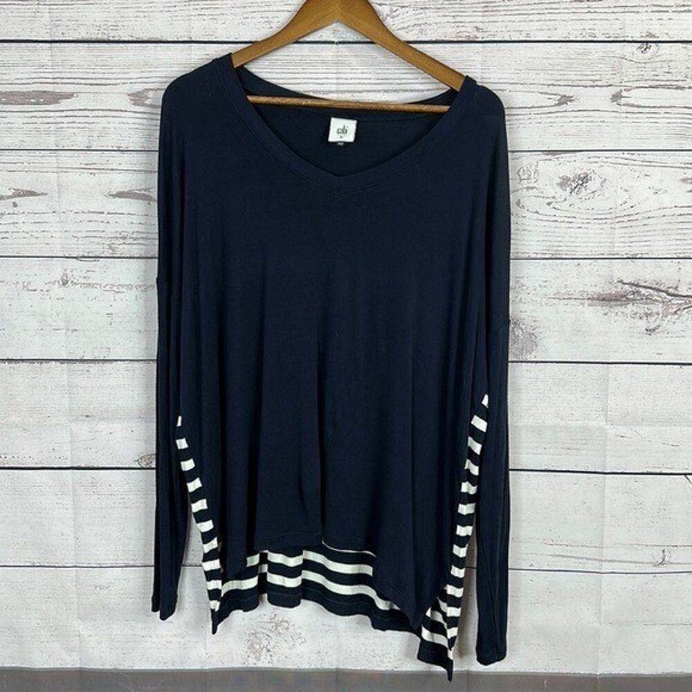 CAbi 5742 Top Shirt Womens Medium‎ Light House Tee Blue Nautical Coastal Boxy